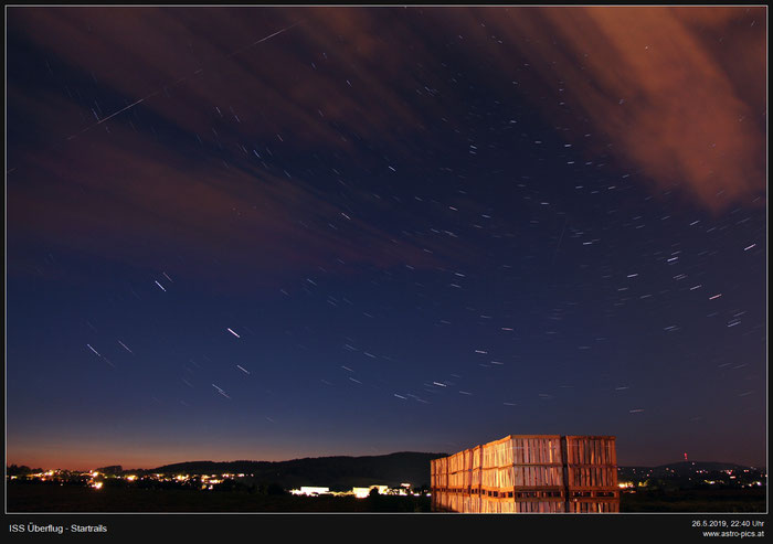 ISS Überflug, Startrails, 26.5.2019