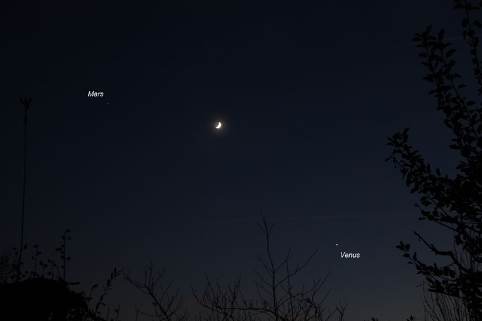 Planetenkonstellation, Mond, Mars, Venus