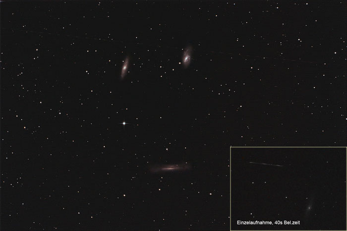 Leo-Triplet mit Satelliten-Flare