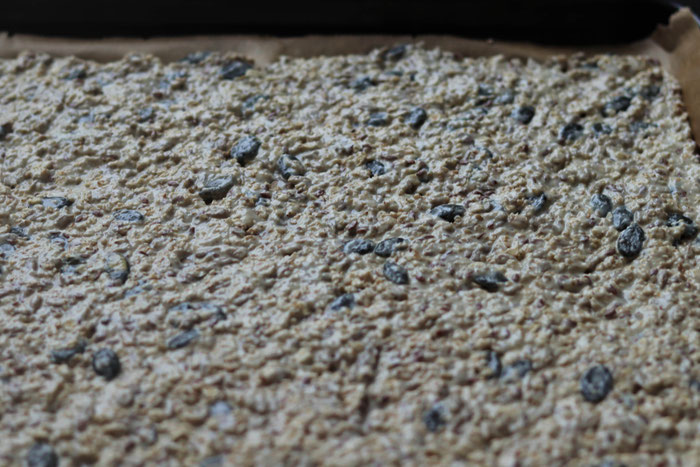 Knäckebrotmasse auf einem Backblech
