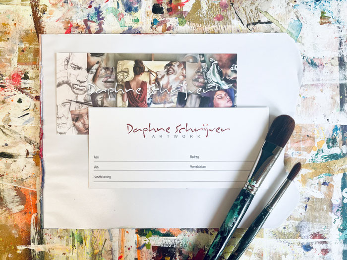 Cadeaubon van kunstenares Daphne Schrijver uit Breda voor workshops, portrettekeningen of schilderijen