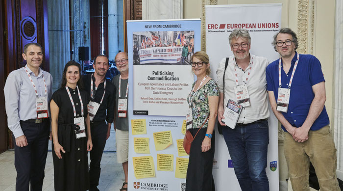 From left: Răzvan Gae (Sanitas), Dominika Biegon (DGB), Kalle Kunkel (ver.di), Yves Hellendorff (CNE-CSC), Sabina Stan (DCU), Roland Erne (UCD), Darragh Golden (UCD)