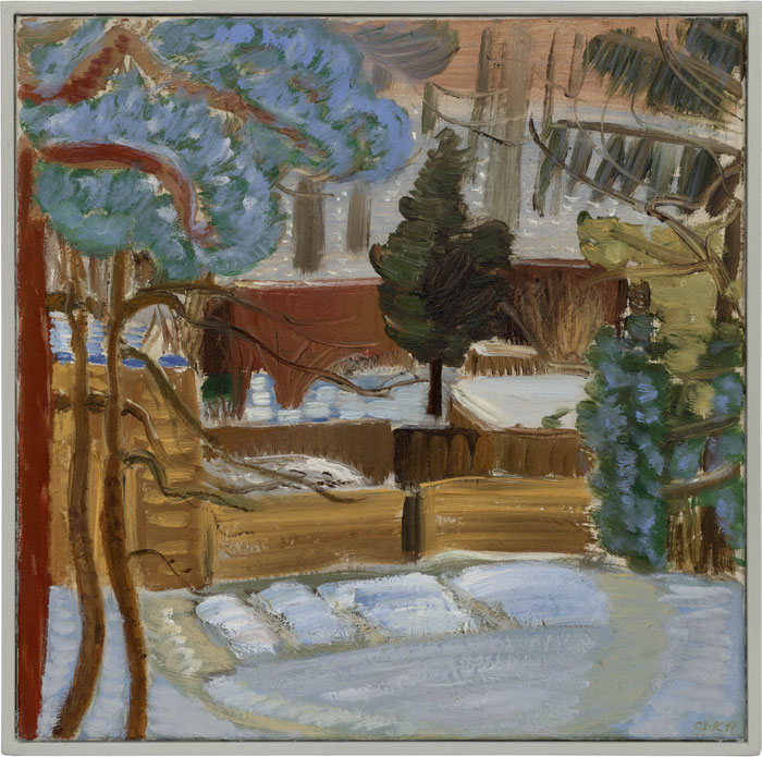 Winter. Blick in den Garten. Malerei. Öl auf Leinwand. Dresdner Kunst