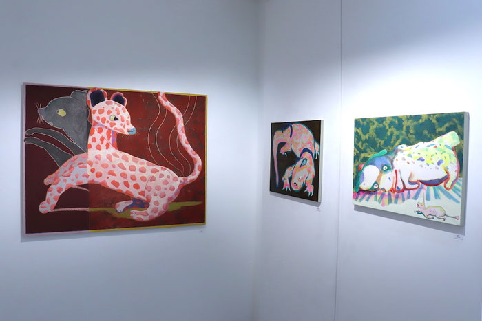 小林大悟が古典で展示した日本画の絵犬とユニコーンと雷獣と空想の生き物