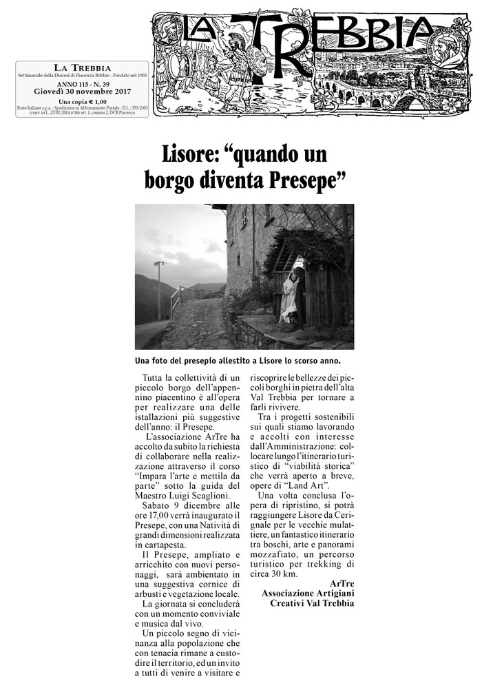 settimanale "LA TREBBIA" 30 novembre 2017