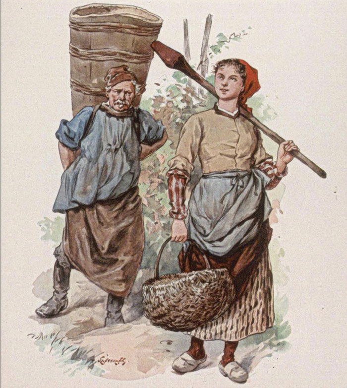 Paul Kauffmann, Vignerons de Riquewihr, « L’Alsace traditionaliste », 1931. Source : Bibliothèque nationale et universitaire de Strasbourg, NIM22785