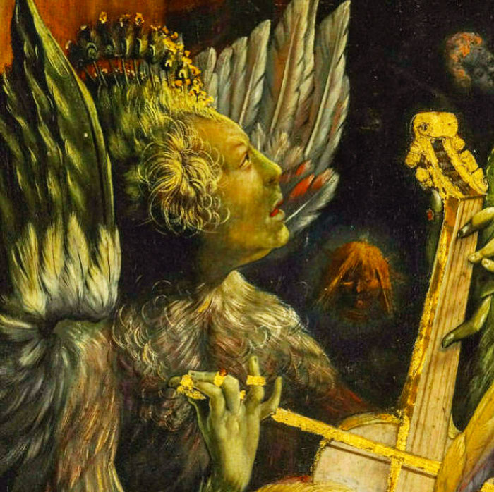 Retable d'Issenheim ( 1512-1516), détail panneau du Concert des Anges, Musée Unterlinden, Colmar