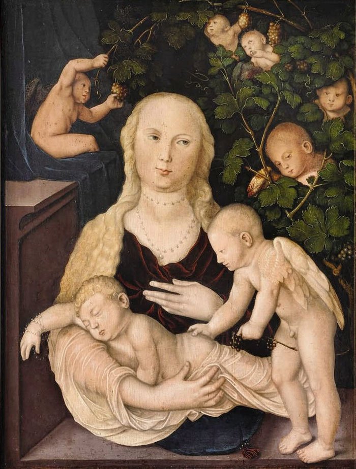 Les Pinot Noir et Blanc sont représentés sur "La Vierge à la treille" un tableau peint vers 1541 par Hans Baldung dit Grien et aujourd'hui exposé au Musée de l’Œuvre Notre-Dame à Strasbourg