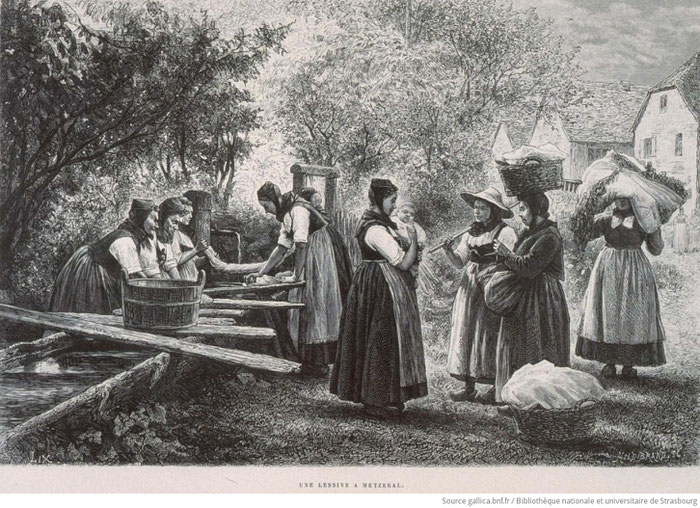 Frédéric Lix, Une lessive à Metzeral, 1889, Bibliothèque Nationale et Universitaire de Strasbourg, Gallica 