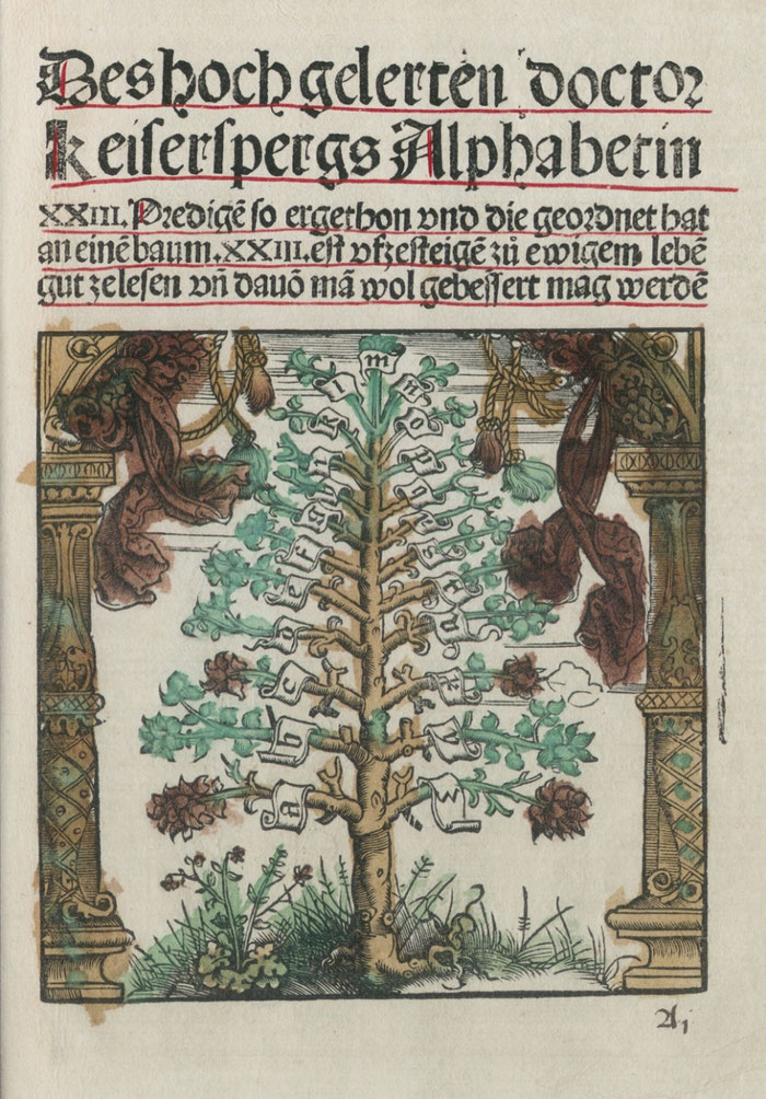 Vo[n] dem hochgelerten Doctor Keisersperg die er nent die blatre[n] am mund davo[n] er .xxix. predige[n] vn[d] leere[n] gethon hat., Straßburg, Grieninger, 1518 Geiler von Kaysersberg 1445-1510, München, Bayerische Staatsbibliothek