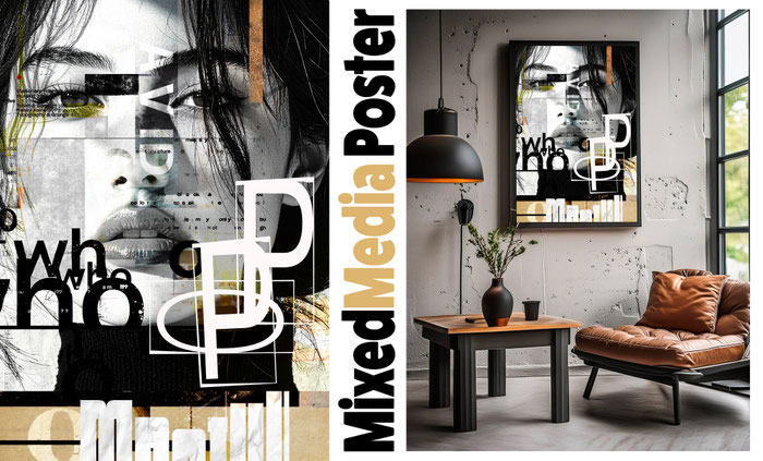zeitgenössisches Mixed-Media-Porträt als Poster, Wandbild für einen coolen Look sorgt