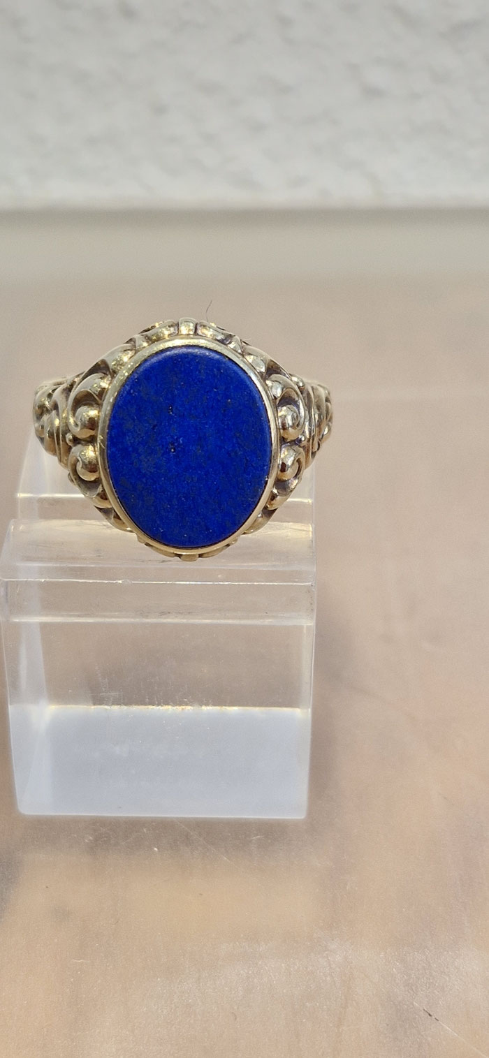 Herrenring Siegelring 585er Gold 14ct. Ovaler Lapislazuli 