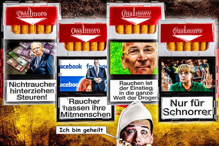 Schockwerbung, Zigaretten, Politik, Deutschland, Schäuble, Merkel, Mass, Kahane, Beck, Satire