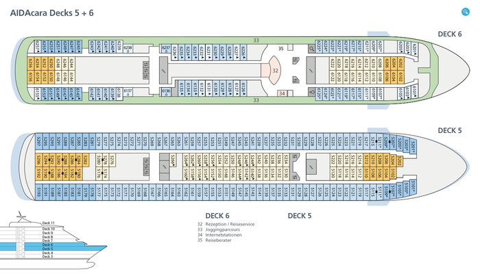 AIDAcara Deckspläne von Deck 5+6