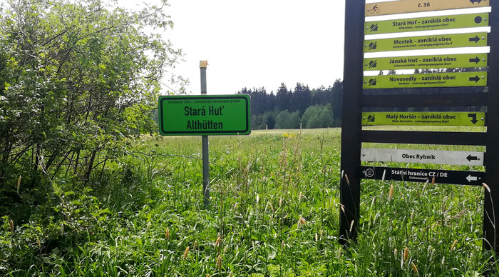 Erinnerung an das untergegangene Dorf Stará Huť (Althütten)
