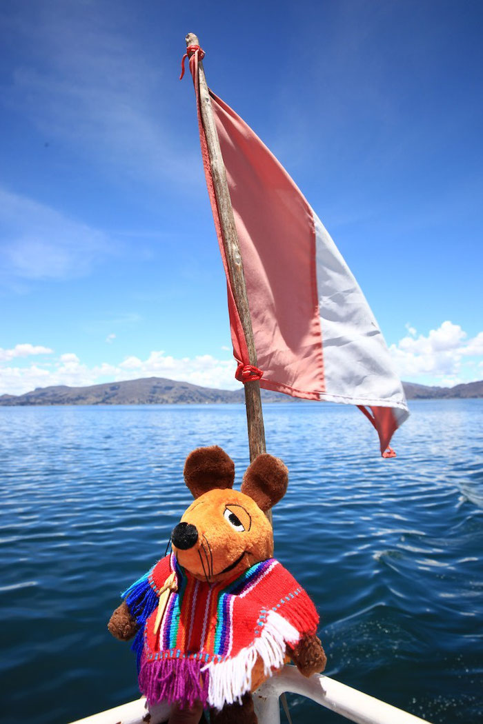 Maus mit der peruanischen Flagge auf dem Titicaca-See