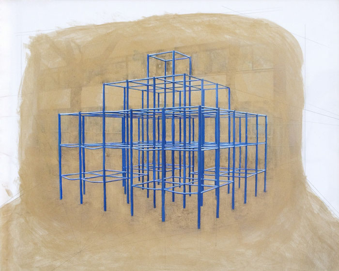 "Stacked-On-Structure", mixed media on paper, 22" x 28", 2009
