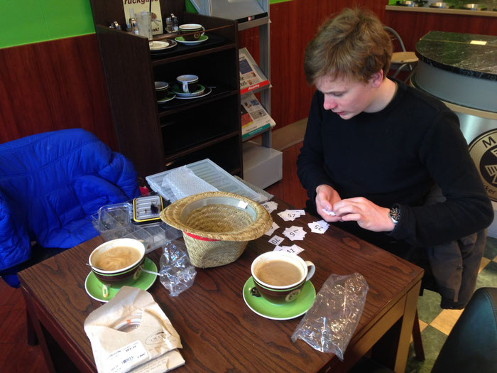 Sorting flies in a cafe in Munich. Flyfishing Danica Dudes Angeln Fliegenfischen
