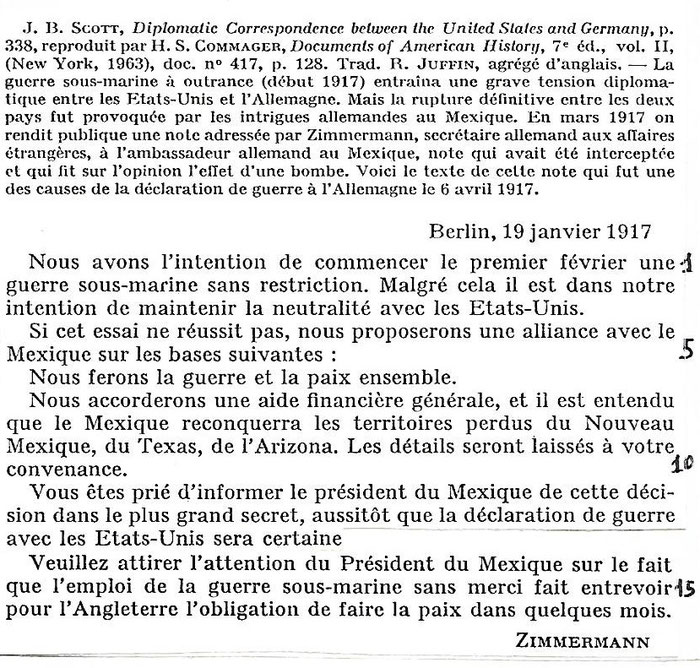 Document 3_ la note du secrétaire d'Etat allemand à l'ambassadeur allemand au Mexique. Chaulanges