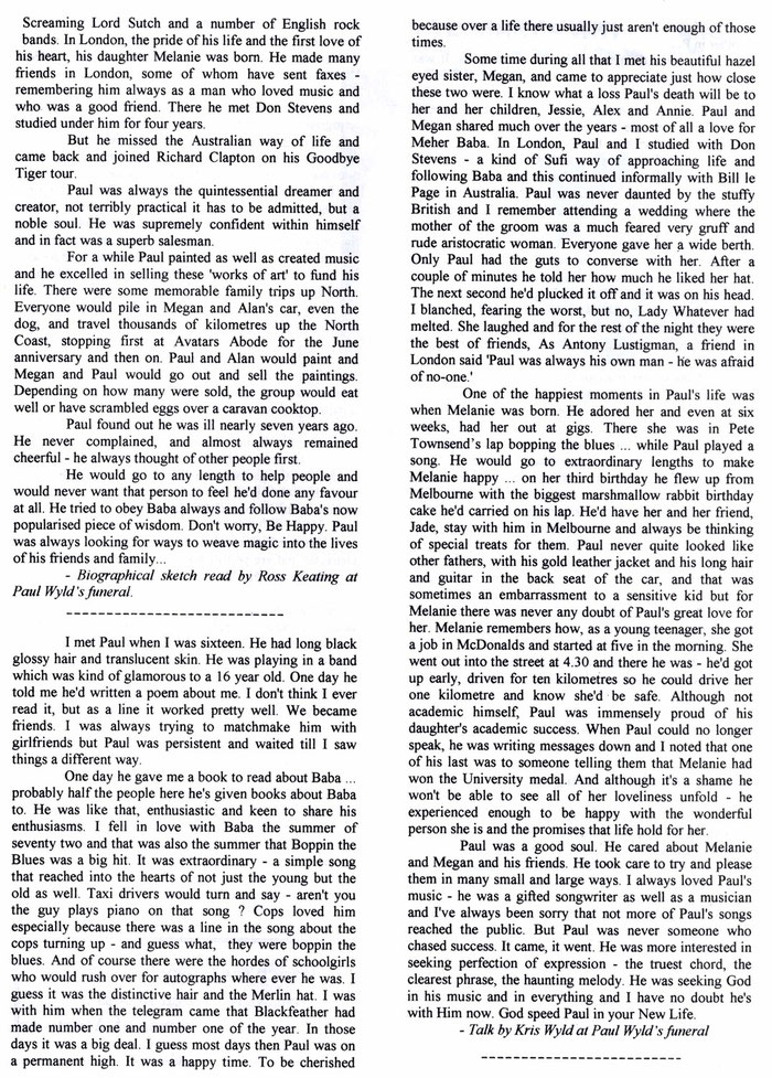 Meher Baba Australia newsletter -  April 1999