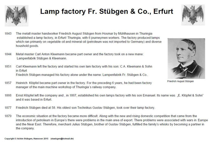 Lamp Factory Fr. Stübgen & Co., Erfurt - History of the Stübgen Kerosene lanterns and Bat Lanterns