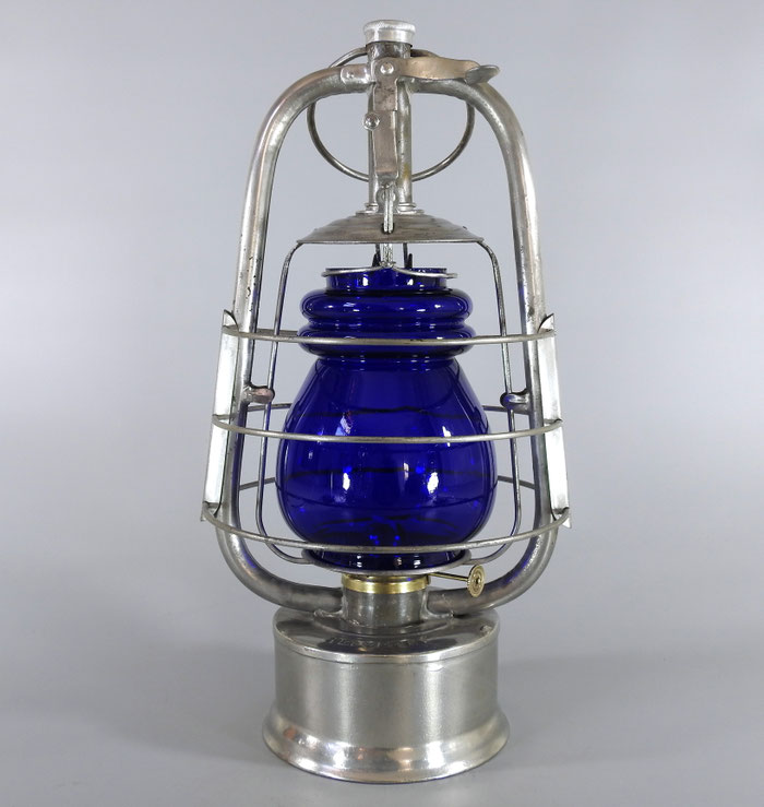 HELVETIA SWISS KEROSENE LANTERN WITH BLUE GLOBE -MADE FOR THE SWISS ARMY