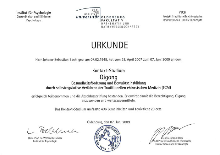 Urkunde Studium Uni Oldenburg