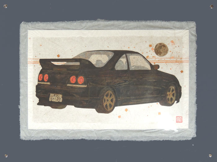 日本画　箔　箔画　箔絵　車　スカイライン GTR　近藤仁