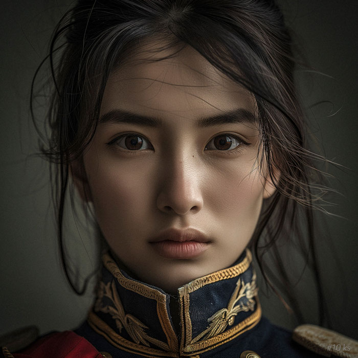 Portrait eines jungen asiatischen Models in napoleonischer Uniform. Copyright Klaus Schoerner, www.bonnescape.de