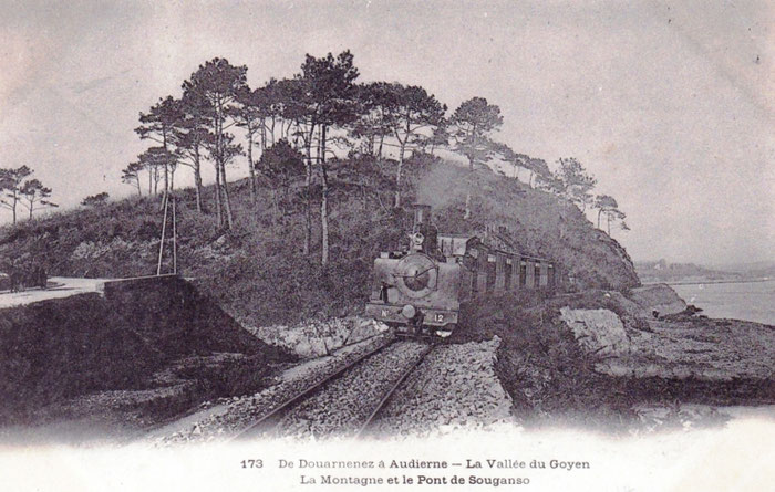 Alte Postkarte, der Zug Youtar auf der Strecke von Pont-Croix nach Audierne