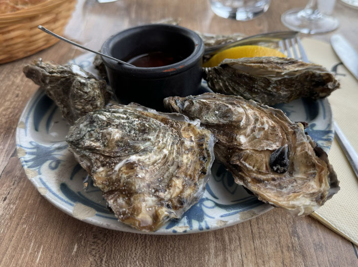 Austern im Restaurant in Audierne, Bretagne