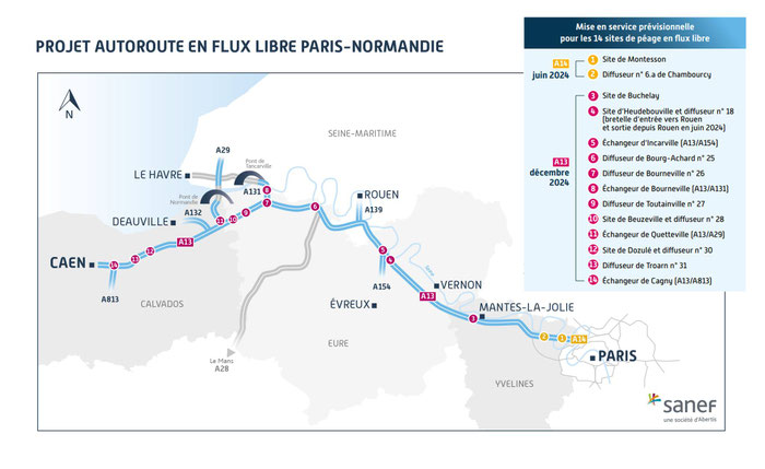 Karte der französischen Autobahnen mit Flux Libre Mautsystem