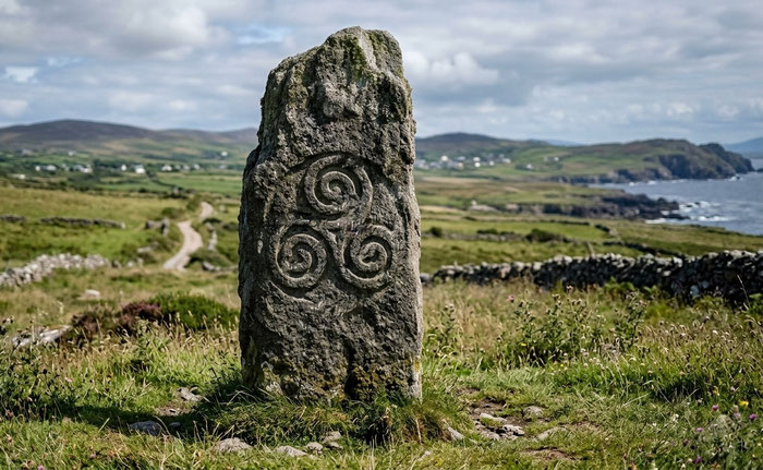 Triskell auf Menhir, Kelten, Bretagne