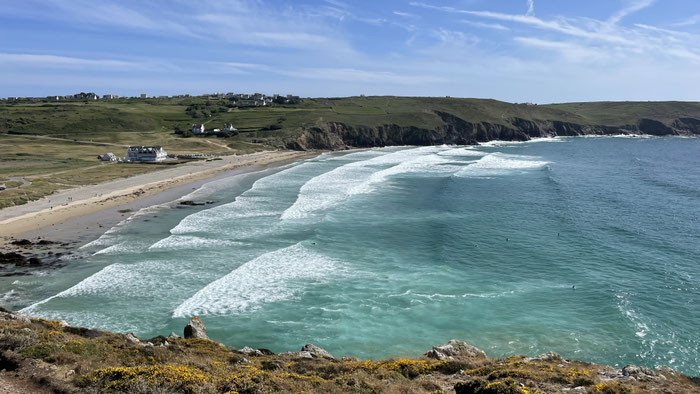 Wanderung Baie des Trépassés zur Pointe du Van, Blick auf die Baie des Trépassés