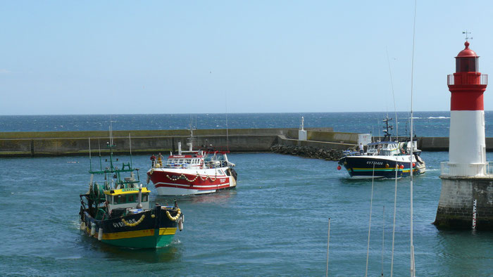Guilvinec, Pays Bidouden, Einlaufen der Fischerboote in den Hafen