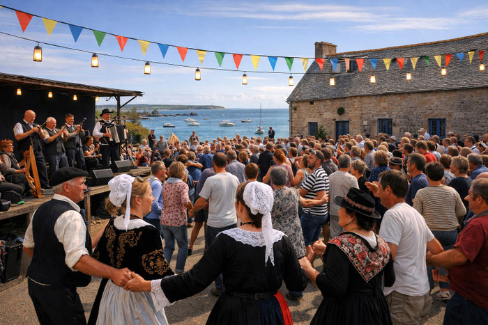 Bretonisches Fest-Deiz, ein Fest bei Tage mit Musik und Tanz