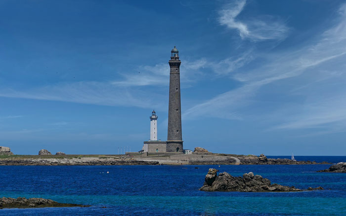 Höchster steinerner Leuchtturm Europas: Der Phare de l'Île Vierge im Lilia-Archipel, Finistère.