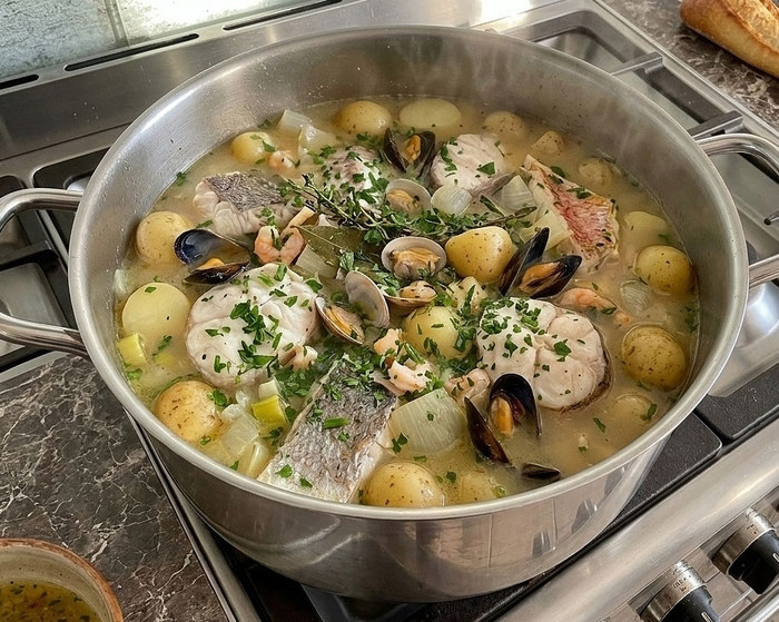 Fischsuppe, Cotriade Bretonne, bretonisches Fischgericht, Rezepte Bretagne, Ferienhaus Ker Armor, Plouhinec