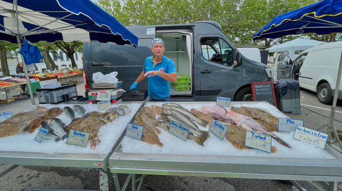 Romuald Mercerand, Fischstand auf dem Wochenmarkt in Audierne, Cap Sizun