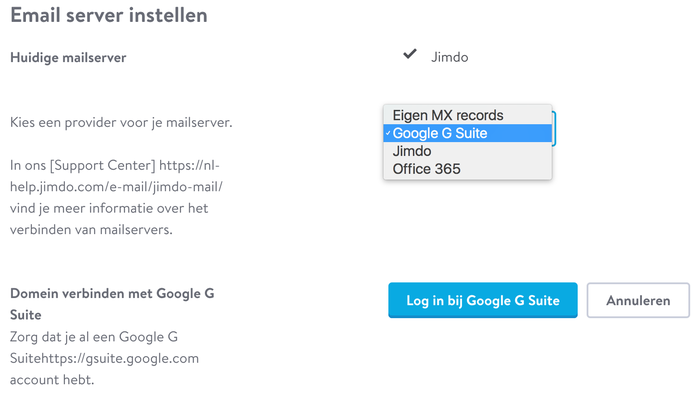 Jimdo met G Suite en Office 365
