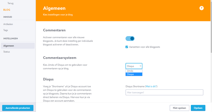 Jimdo Blog met commentaren