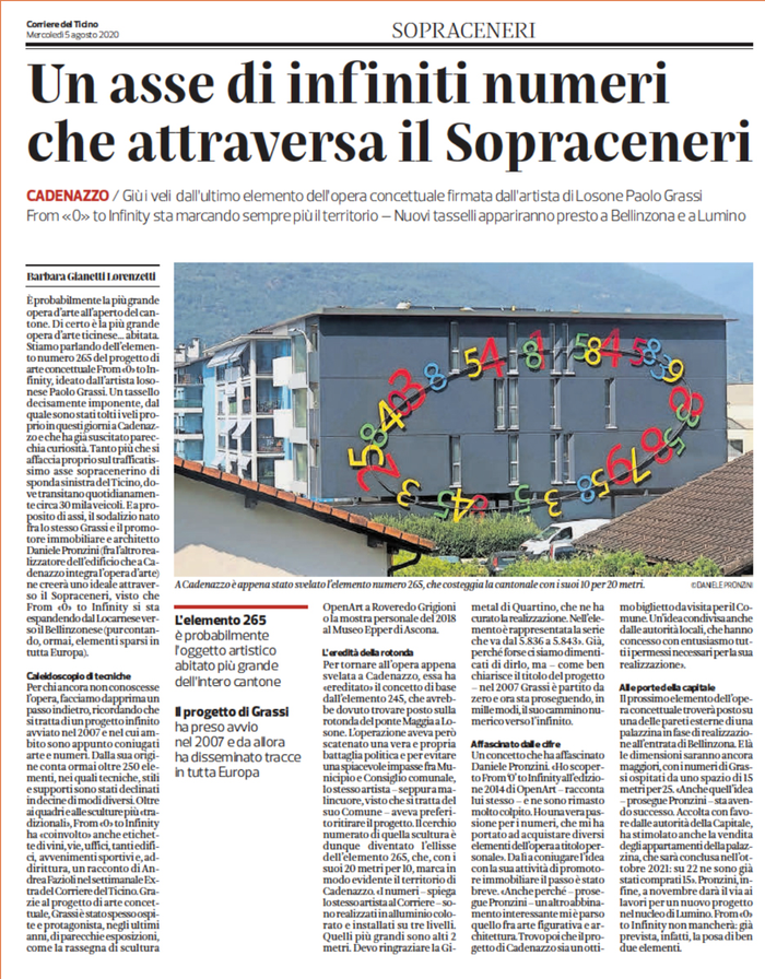 Corriere del Ticino - Barbara Gianetti Lorenzetti - August 5th, 2020