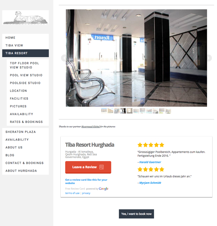 Google Rating on Tiba Resort in Hurghada at www.apartmentsinhurghada.com