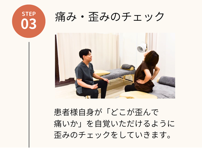 ２。臨床経験13年。豊富な知識と経験で解決へ。アスリートやお年寄りなど、幅広く施術を経験。明日試合なのに腰が痛くて動けないアスリートや、10年以上痛みに悩む高齢者など、様々な方を担当してきました。その経験を最大限に活かして筋肉や筋膜、関節を整え痛みを軽減します。