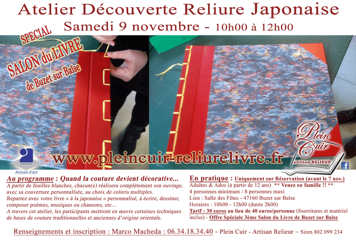 Atelier Découverte RELIURE JAPONAISE - Lot et garonne - buzet sur baise - artisanat livre