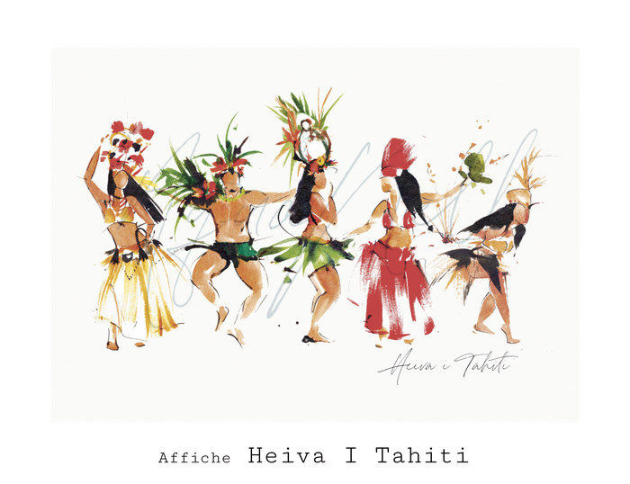 Affiche Tahitienne aquarelle Heivanui Aquanell