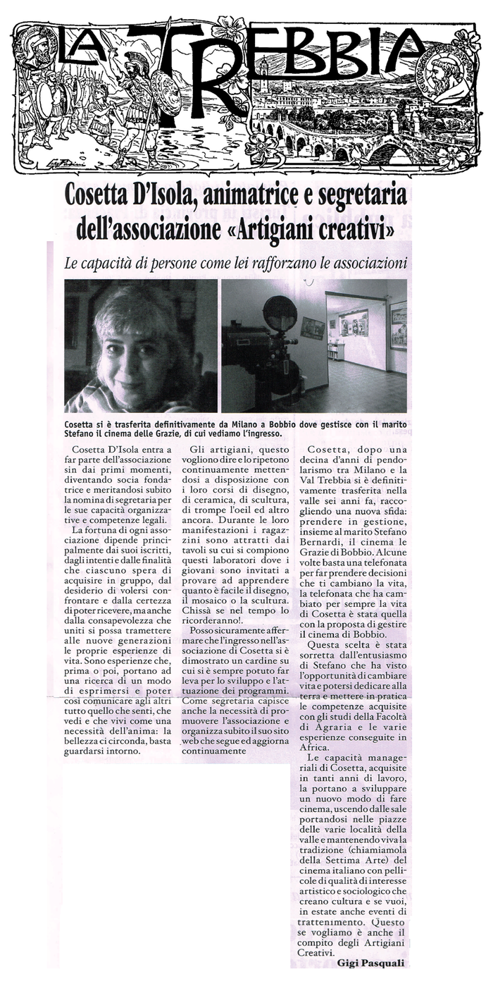 settimanale LA TREBBIA giovedì 3 Novembre - Cosetta D'Isola