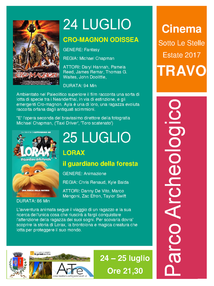 gli "Artigiani Creativi" di ArTre  a Travo  con "Cinema Sotto le Stelle" III ed 2017 iniziativa realizzata in collaborazione con Cinema Le Grazie Bobbio - Comune di Travo - Parco Archeologico di Travo - Pro Loco Amici di Pigazzano