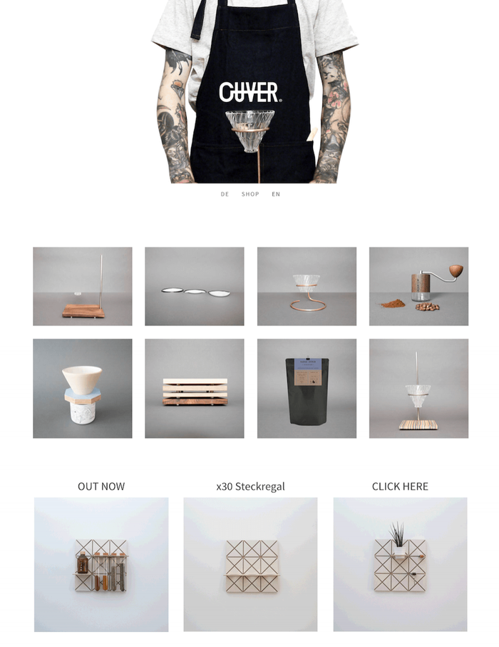 Ouver Coffee présente ses produits de manière professionnelle : simplement, avec des photos professionnelles et un design harmonieux.