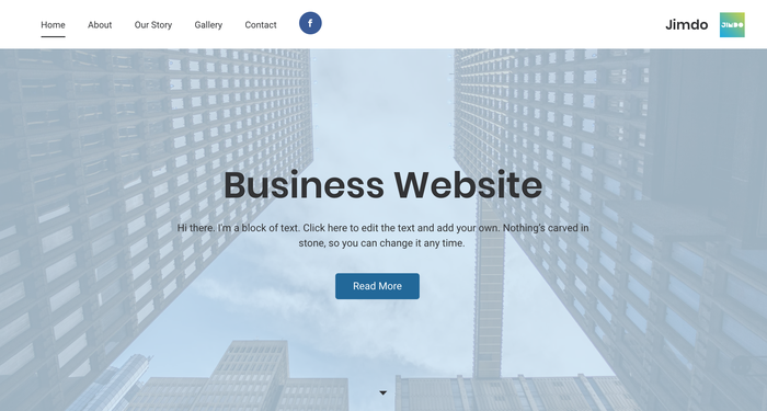 Capture d’écran de la page d’accueil d’un site Jimdo